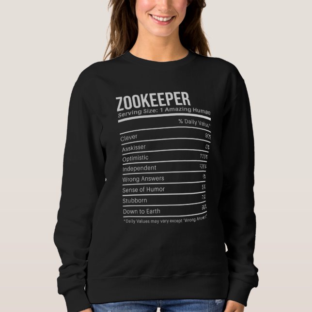 Camiseta zookeeper Nutritional Values  Nutrition Facts (Frente)