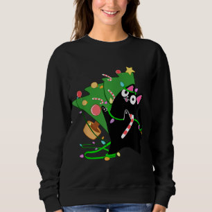 Camiseta Zoomies de Gato Negro de Natal batem na árvore de 