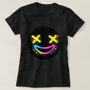 Camiseta ZOYNKLAB Neon X-Eyes Smiley Face Arco-íris Grafite