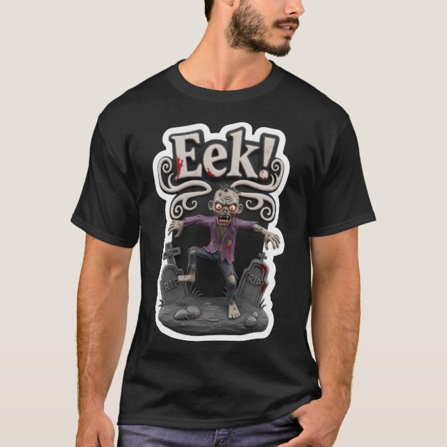 Camiseta Zumbi assustador ressurgindo do cemitério com text (Frente)