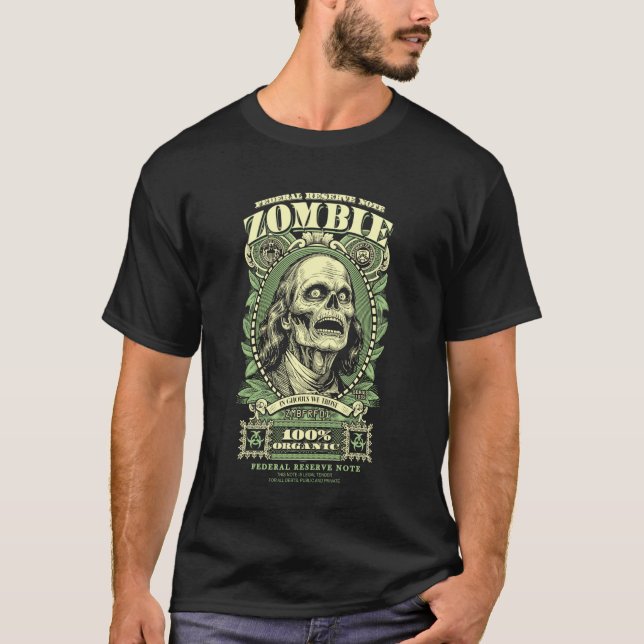 Camiseta Zumbi Benjamin Franklin Nota de Halloween Horror (Frente)