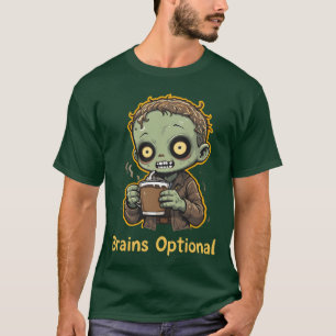 Camiseta Zumbi de Café Engraçado e Fofo com Cérebro Opciona