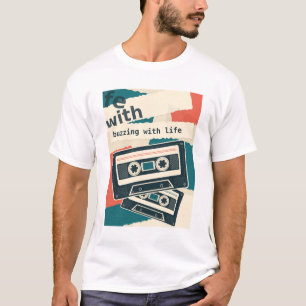 Camiseta Zumbido de Cassete Retro com Gráfico de Vida