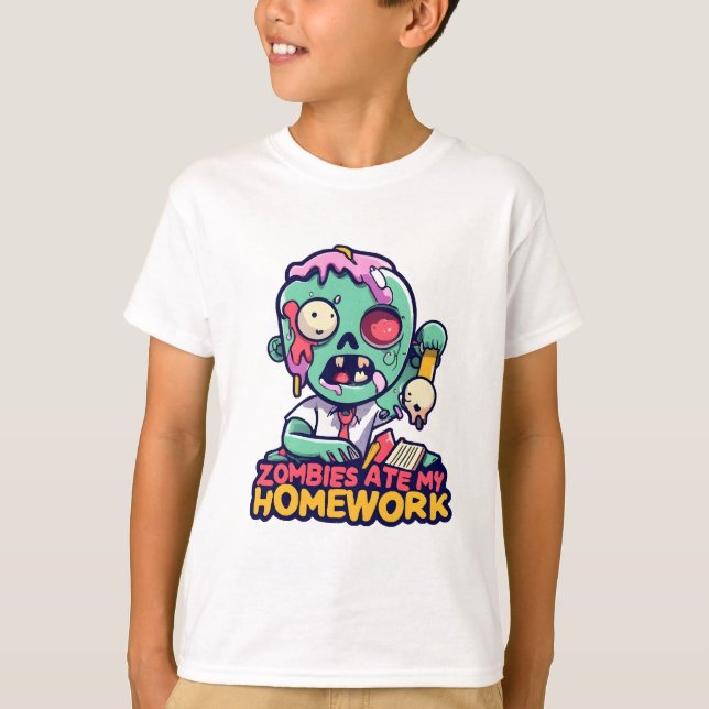 Camiseta Zumbis Comeram Minha Lição de Casa (Frente)