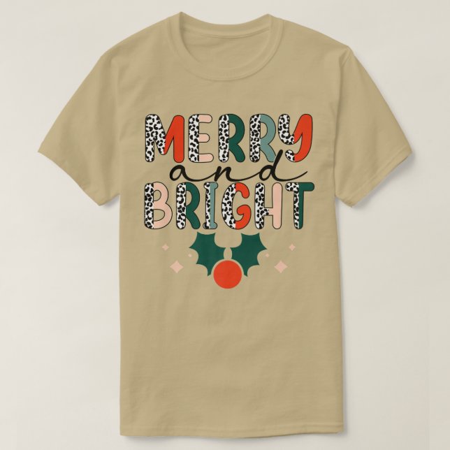 Camiseta ZYNr Leopard Merry Xmas Bright Vibes De Natal Para (Frente do Design)