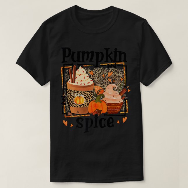 Camiseta ZyVb Leopard Pumpkin Spice Queda Autumn Pumpkin Th (Frente do Design)