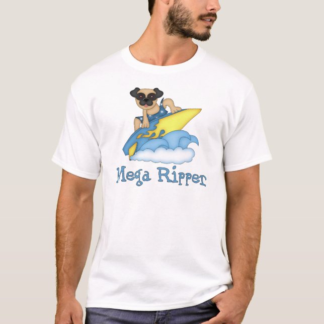 Camisetas Adoráveis De Surfista De Mega Ripper Pug (Frente)