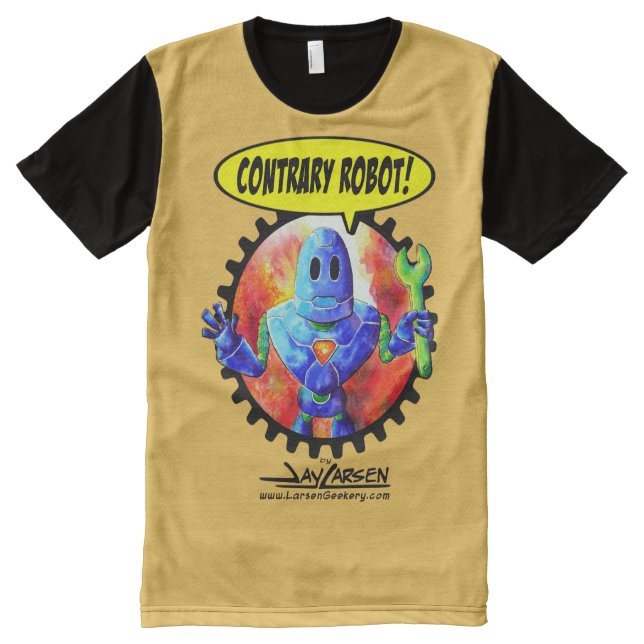 Camisetas Com Impressão Frontal Completa Robô-Impressão contrário por todo o lado no (Frente)