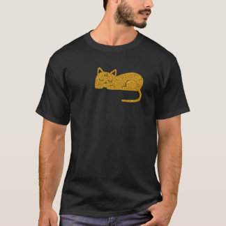Camisetas com silhueta de gato dourado brilhante