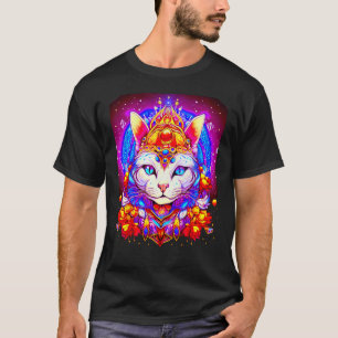 Camisetas Cosmic Kitty Gato real com coroa dourada