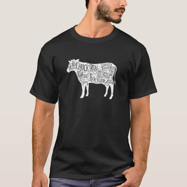 Camisetas de Açougue de Vaca Diagrama de Cortes de (Frente)