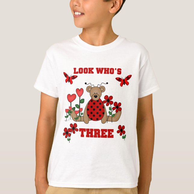 Camisetas de aniversário de 3 anos do Bear Ladybug (Frente)