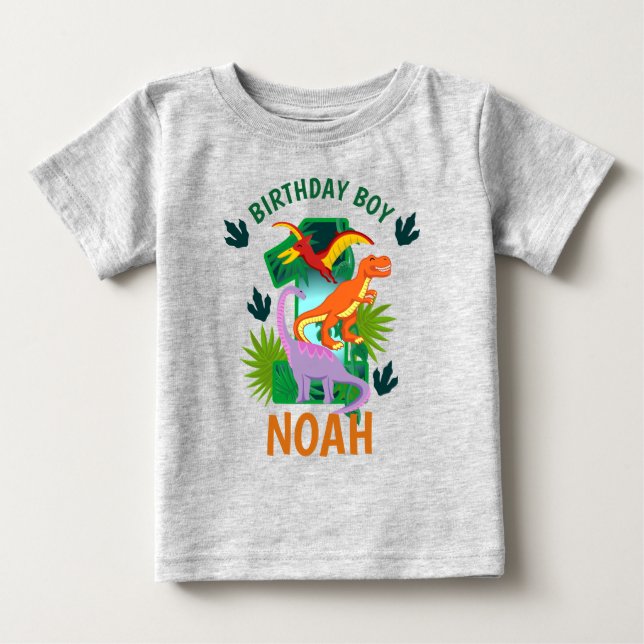Camisetas de aniversário de dinossauro para crianç (Frente)