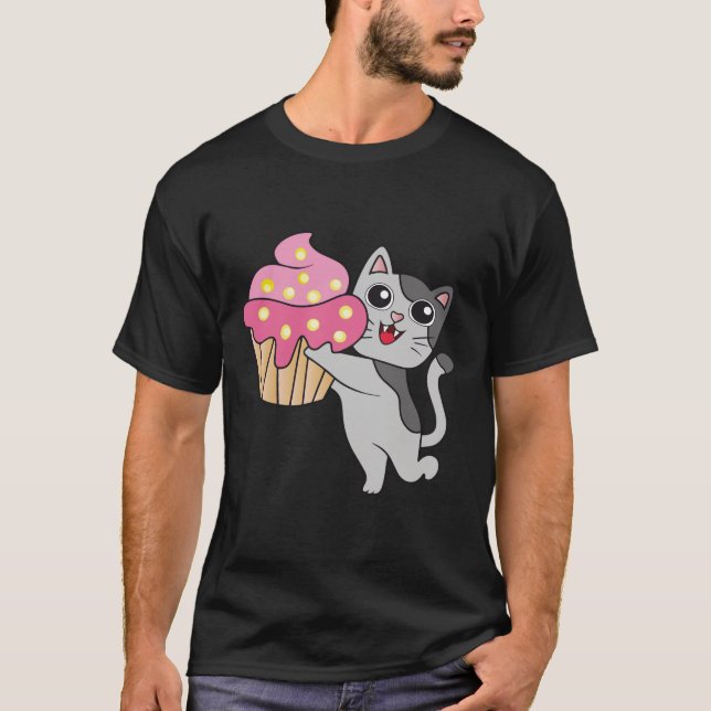 CAMISETAS DE ANIVERSÁRIO DE GATO CUPCAKE (Frente)