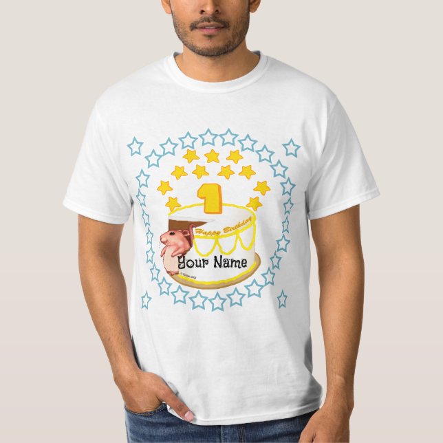Camisetas de aniversário de Rato do primeiro anive (Frente)