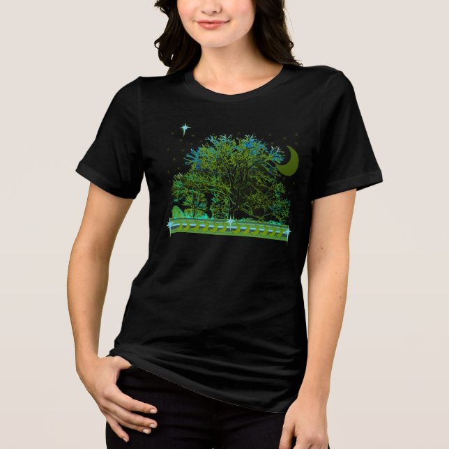Camisetas de árvore com lua e estrelas (Frente)