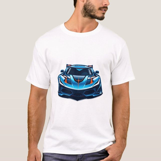Camisetas de design de carro azul futuristas (Frente)