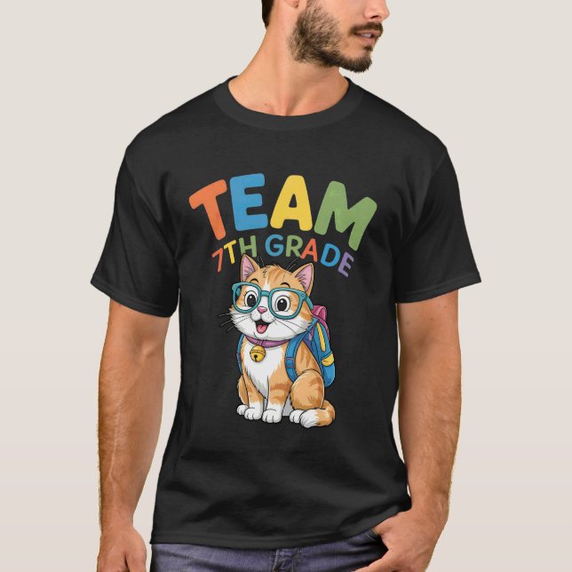Camisetas De Gato De Volta à Escola Equipe 7º Ano  (Frente)