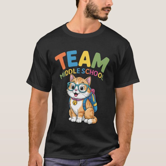 Camisetas De Gato De Volta à Escola Equipe Meninos (Frente)