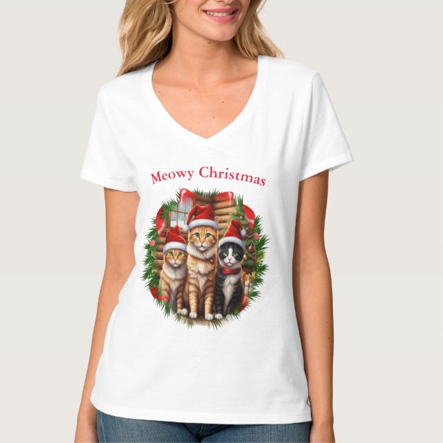 Camisetas de gatos Natal (Frente)