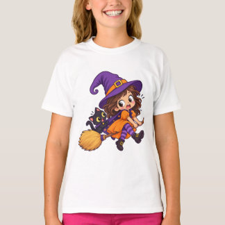 Camisetas de Halloween de Bruxa Voadora Fofa para