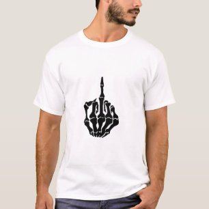 Camisetas de Homens Brancos de Dedo Médio Skeleton