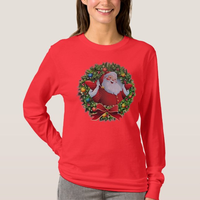 Camisetas de Manga Longa do Papai Noel (Frente)