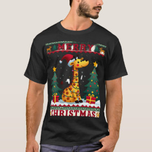 Camisetas de Natal Feias de Girafa Chapéu de Papai