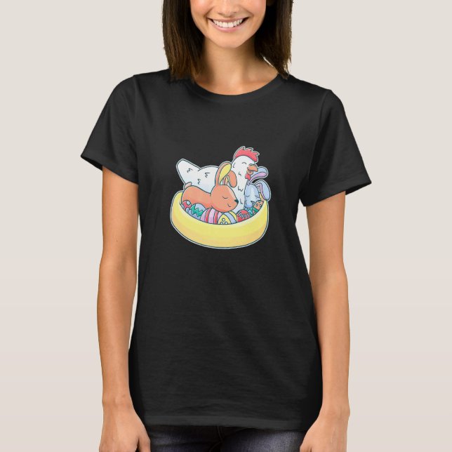 Camisetas divertidas de Páscoa de frango e coelho  (Frente)