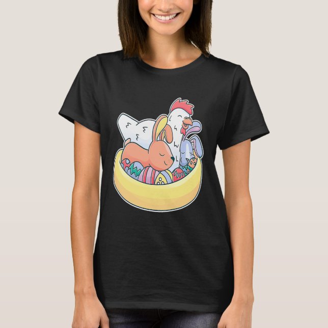 Camisetas divertidas de Páscoa de frango e coelho  (Frente)