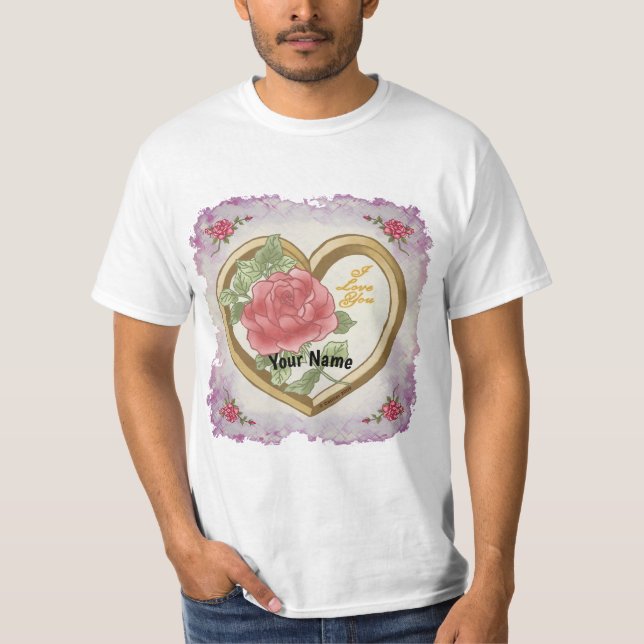 Camisetas do coração de Rosa Bevel desbotadas (Frente)