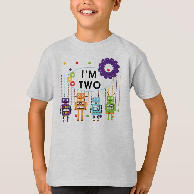 Camisetas e presentes de segundo aniversário robô (Frente)