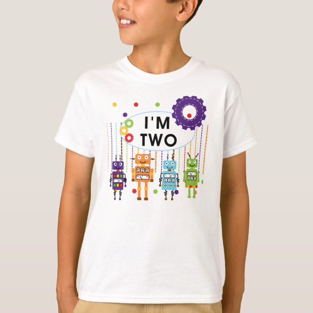 Camisetas e presentes de segundo aniversário robô (Frente)