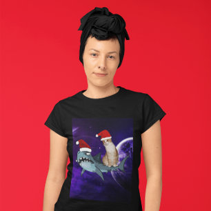 Camisetas ENGRAÇADAS DE GATO & TUBARÃO NO ESPAÇO N