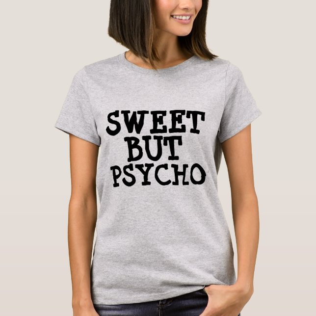 Camisetas engraçadas para mulheres DOCE MAS PSICOP (Frente)