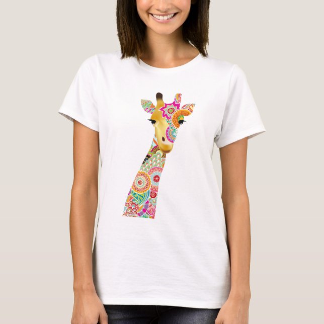 Camisetas femininas abstratas do girafa do teste (Frente)