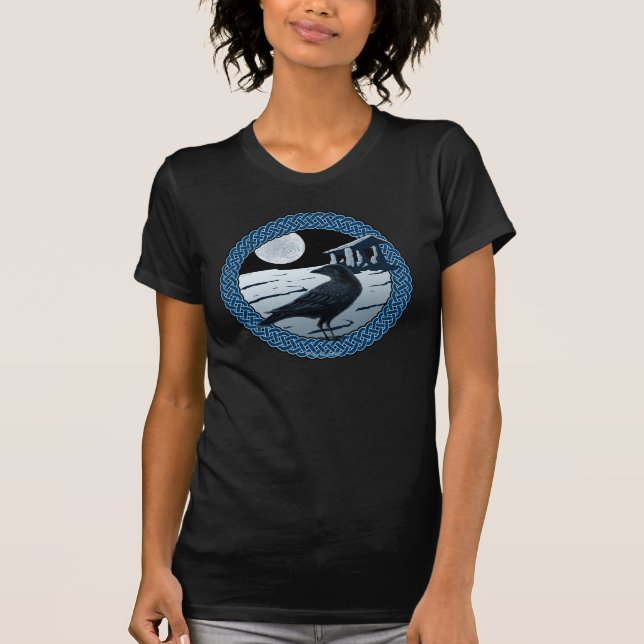 Camisetas femininas da lua celta, do corvo e do (Frente)