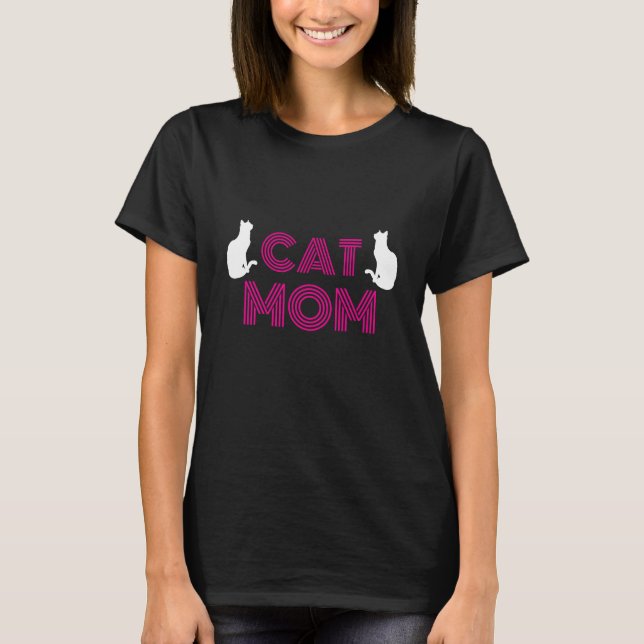 Camisetas femininas de Mãe de Gato com silhueta de (Frente)