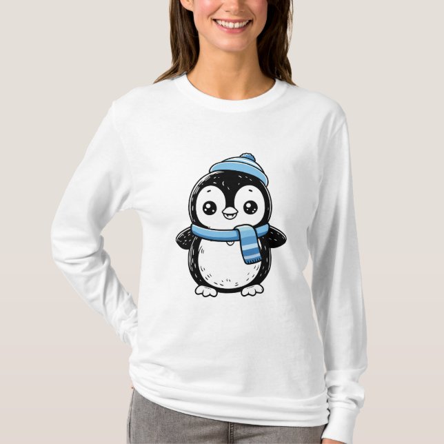 camisetas femininas de pinguim fofo (Frente)