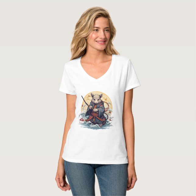 Camisetas femininas do Samurai Rat (Frente Completa)