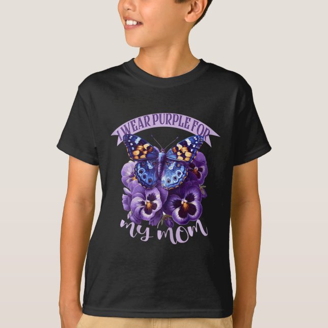 Camisetas Florais Roxas de Borboleta Pansy Fita da (Frente)