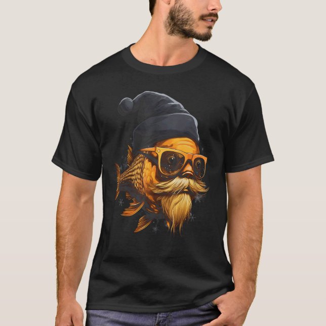 Camisetas Gráficas de Natal com Peixe Dourado para (Frente)