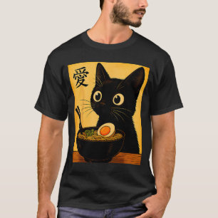 Camisetas Gráficas Divertidas de Anime Gato Ramen 
