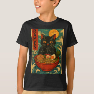 Camisetas Gráficas Japonesas Black Cat Ramen Para