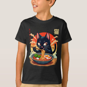 Camisetas Gráficas Japonesas de Ramen de Gato Anim