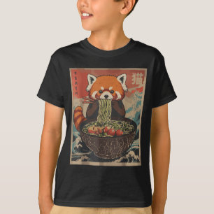 Camisetas Gráficas Japonesas Ramen de Panda Vermel