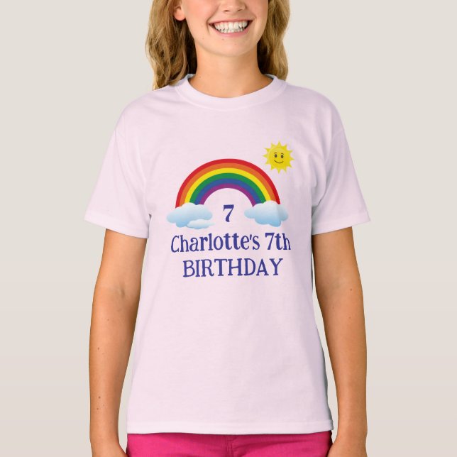 Camisetas infantis desenho de aniversário arco-íri (Frente)