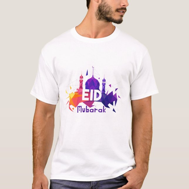 Camisetas masculinas de Eid Mubarak do respingo da (Frente)