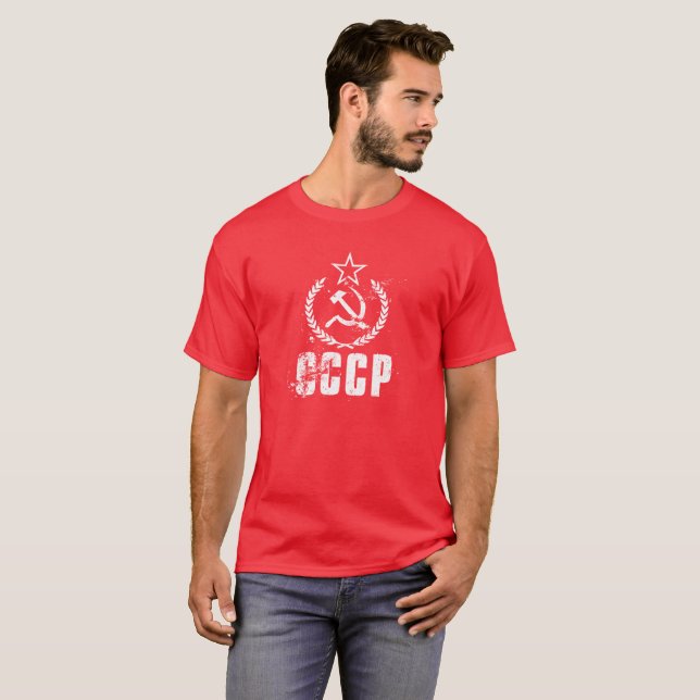Camisetas masculinas usadas foice do vermelho da (Frente Completa)