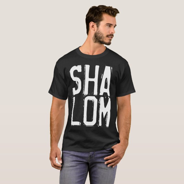 Camisetas Negras SHALOM. Judeu, Paz (Frente Completa)
